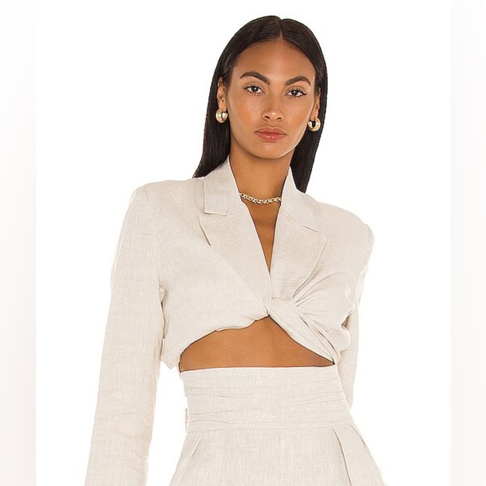 NONchalant Label Cecelia Twist Crop Blazer Top in Oat NWT Size Small